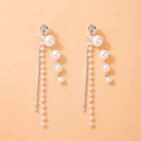Mode Perle Strass Kette Perlen Geometrische Legierung Ohrringe main image 3