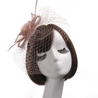 Spring And Summer Feather Bridal Wedding Mesh Linen Hat sku image 16