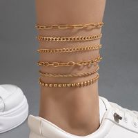 Simple Alloy Chain Hollow Round Beads Anklet Six Set main image 1