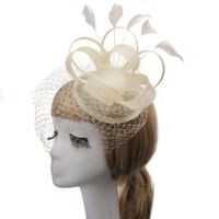 Spring And Summer Feather Bridal Wedding Mesh Linen Hat sku image 1