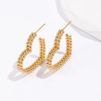 Simple Fashion Golden Heart Shape Beads Stainless Steel Stud Earrings main image 2