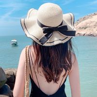 2019 New Summer Balnéaire Soleil-preuve Soleil Chapeau De Mode Coréenne Style De Femmes Brodé Big Plage De Bord De Chapeau De Paille sku image 5