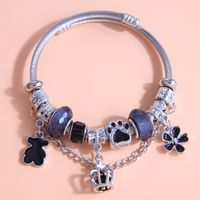 Fashion Metal Simple Bear Crown Flower Pendant Beaded Bracelet main image 2
