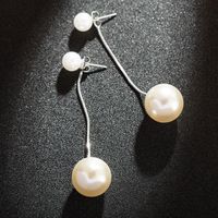 Fashion New Inlay Two Pearls Long Copper Earrings sku image 1