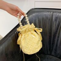 Fashion Pearl Pleated One-shoulder Chain Crossbody Woven Bucket Bag main image 1
