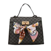 Fashion Rhombus Plaid Pattern Bow Silk Scarf Messenger Handbag main image 2
