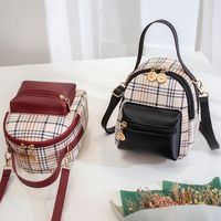New Style Contrast Color Plaid Pattern Double Zipper Backpack main image 5