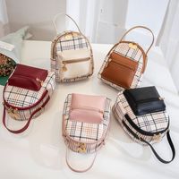 New Style Contrast Color Plaid Pattern Double Zipper Backpack main image 6