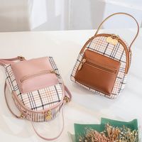New Style Contrast Color Plaid Pattern Double Zipper Backpack main image 3