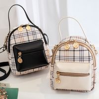 New Style Contrast Color Plaid Pattern Double Zipper Backpack main image 4