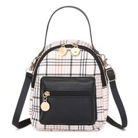 New Style Contrast Color Plaid Pattern Double Zipper Backpack main image 2