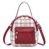 New Style Contrast Color Plaid Pattern Double Zipper Backpack sku image 1