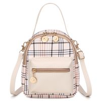 New Style Contrast Color Plaid Pattern Double Zipper Backpack sku image 4