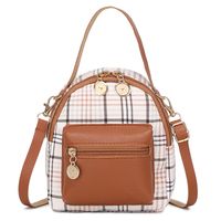 New Style Contrast Color Plaid Pattern Double Zipper Backpack sku image 5