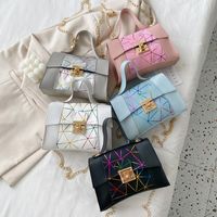 New Style Contrast Color Geometric Striped Stitching Messenger Small Square Handbag main image 1