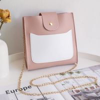New Style Contrast Color Square Pocket Messenger Chain Bucket Bag main image 5