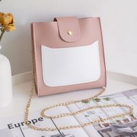 New Style Contrast Color Square Pocket Messenger Chain Bucket Bag sku image 5