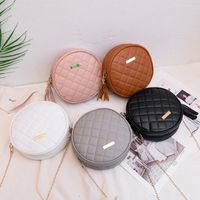 New Style Solid Color Rhombus Embroidered Messenger Chain Small Round Bag main image 1