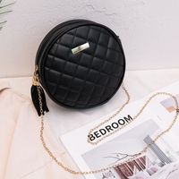 New Style Solid Color Rhombus Embroidered Messenger Chain Small Round Bag main image 5