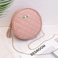New Style Solid Color Rhombus Embroidered Messenger Chain Small Round Bag sku image 3