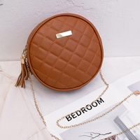 New Style Solid Color Rhombus Embroidered Messenger Chain Small Round Bag sku image 4