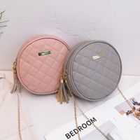 New Style Solid Color Rhombus Embroidered Messenger Chain Small Round Bag main image 2