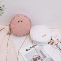 New Style Solid Color Rhombus Embroidered Messenger Chain Small Round Bag main image 3