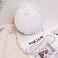 New Style Solid Color Rhombus Embroidered Messenger Chain Small Round Bag sku image 1