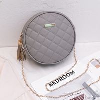 New Style Solid Color Rhombus Embroidered Messenger Chain Small Round Bag sku image 5