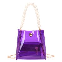 Women's Small Pvc Solid Color Cute Pearls Transparent Square Magnetic Buckle Crossbody Bag sku image 4