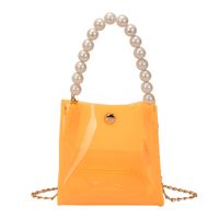 Women's Small Pvc Solid Color Cute Pearls Transparent Square Magnetic Buckle Crossbody Bag sku image 3