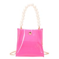 Women's Small Pvc Solid Color Cute Pearls Transparent Square Magnetic Buckle Crossbody Bag sku image 2
