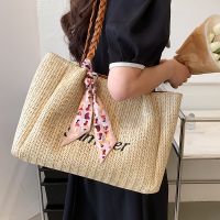2022 New Summer Large Capacity Embroidery Thread Shoulder Straw Tote Bag main image 5