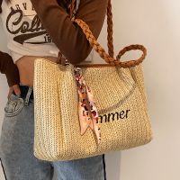 2022 New Summer Large Capacity Embroidery Thread Shoulder Straw Tote Bag main image 3