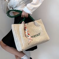 2022 New Summer Large Capacity Embroidery Thread Shoulder Straw Tote Bag sku image 2
