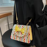 2022 Summer New Bow Pearl Chain Messenger Small Square Bag sku image 4