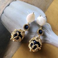 Nihaojewelry Vintage Lapis Lazuli Carved Pattern Earrings Brooch Wholesale Jewelry sku image 3