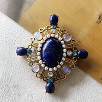 Nihaojewelry Vintage Lapis Lazuli Carved Pattern Earrings Brooch Wholesale Jewelry sku image 7