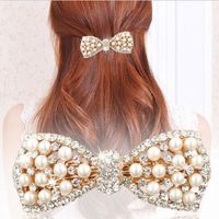 Women's Fashion Sweet Bow Knot Alloy Inlaid Pearls Diamond Artificial Rhinestones Artificial Pearls Hair Clip main image 1