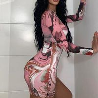 Fashion Skirt Summer New Women's Clothing Long Sleeve Square-neck Sexy Slim Printed Dress main image 3