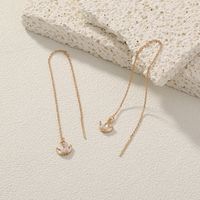 Fashion Simple Long Lotus Inlaid Zircon Pendant Copper Earring main image 1