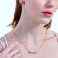 Fashion Bohemian Stainless Steel Electroplated 18k Gold Letter Earrings Necklace Set main image 2