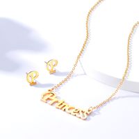 Fashion Bohemian Stainless Steel Electroplated 18k Gold Letter Earrings Necklace Set main image 1