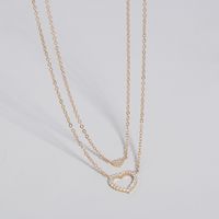 Fashion Creative Double-layer Heart-shaped Pendant Copper Necklace 2-piece Set main image 3