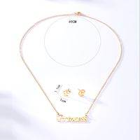 Fashion Bohemian Stainless Steel Electroplated 18k Gold Letter Earrings Necklace Set sku image 1
