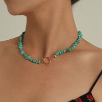 Elegant Simple Large Shaped Pearl Pendant Ot Buckle Green Turquoise Chain Necklace main image 4