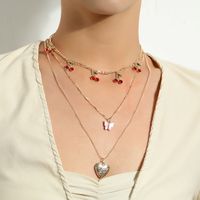 Fashion Elegant Red Cherry Butterfly Heart Pendant Multi-layer Necklace main image 7
