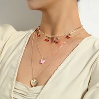 Fashion Elegant Red Cherry Butterfly Heart Pendant Multi-layer Necklace main image 3