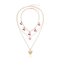 Fashion Elegant Red Cherry Butterfly Heart Pendant Multi-layer Necklace main image 6