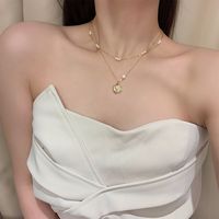 Einfache Goldene Anhänger Porträt Doppel Schicht Koreanische Design Perle Halskette main image 3